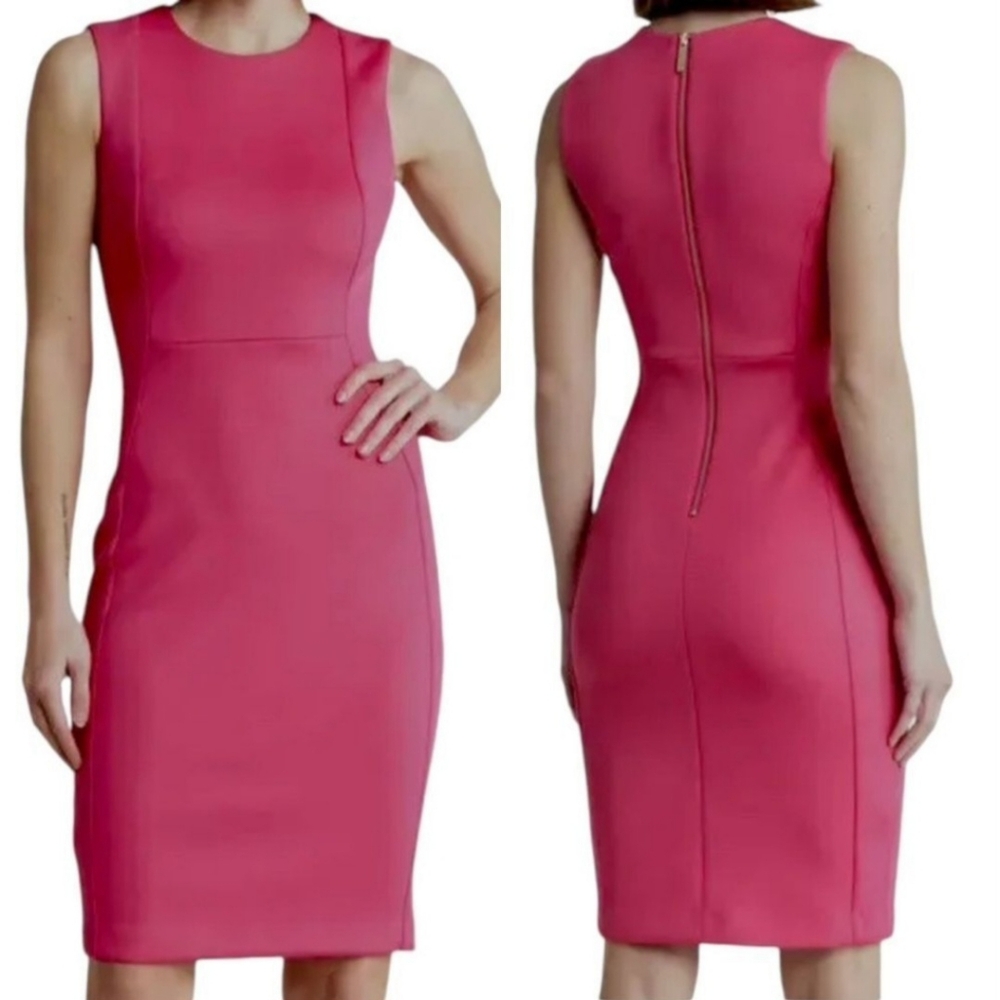 Calvin Klein Seamed Scuba Crepe Sheath Dress Size 14W Pink Sleeveless Unlined